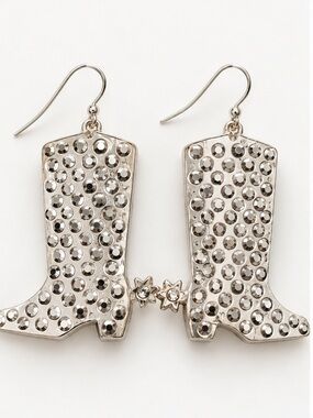 Rhinestone Silver Cowboy Boot Drop Earrings - Women's Jewelry